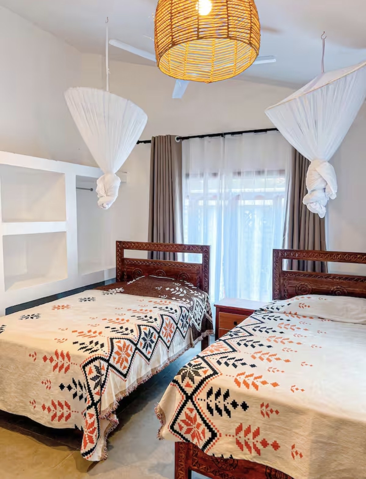 Twin beds with patterned covers