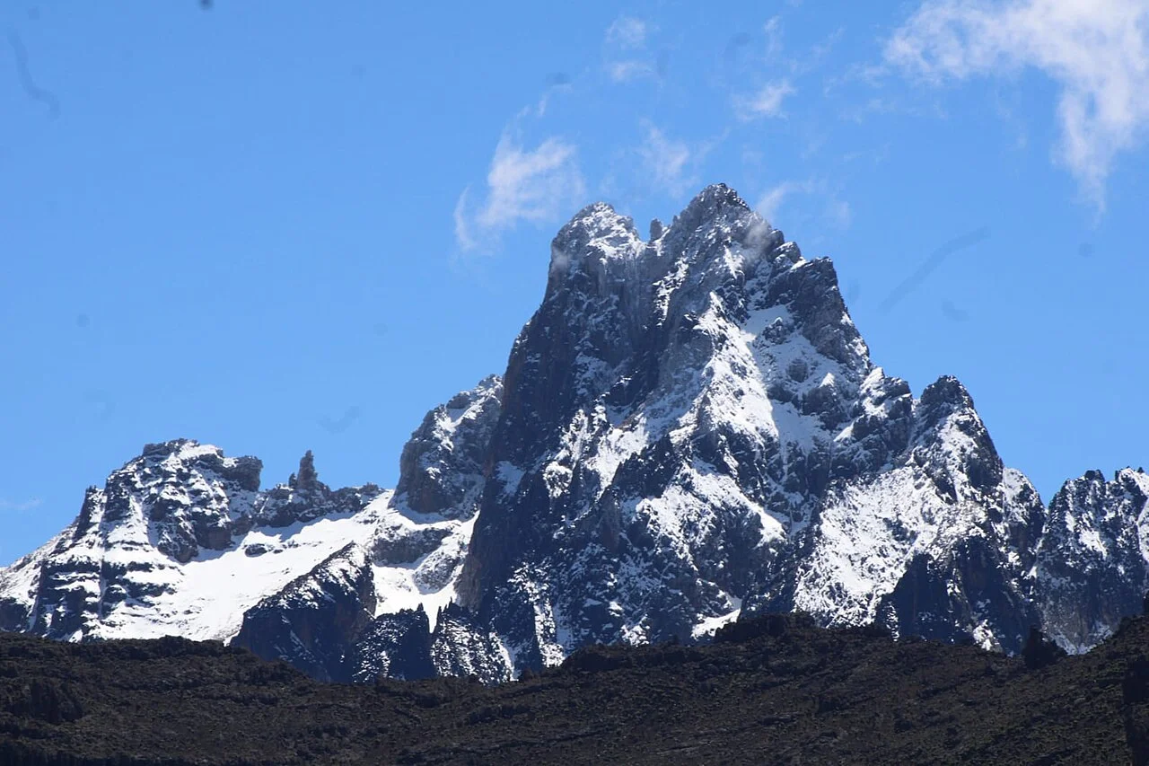 Mount Kenya summit peaks photographed in 2023; snow cover varies